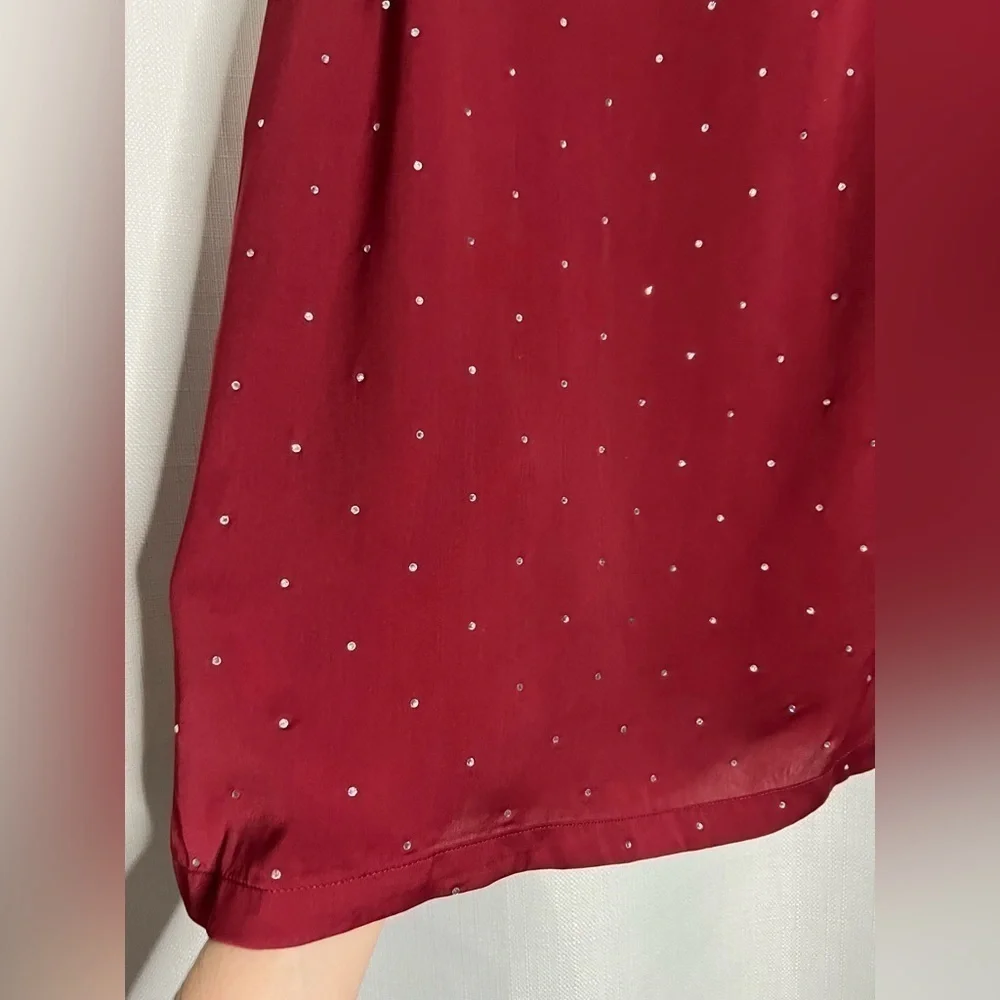 Tradition Burgundy Red Satin Rhinestone Top 1X - Picture 4 of 8